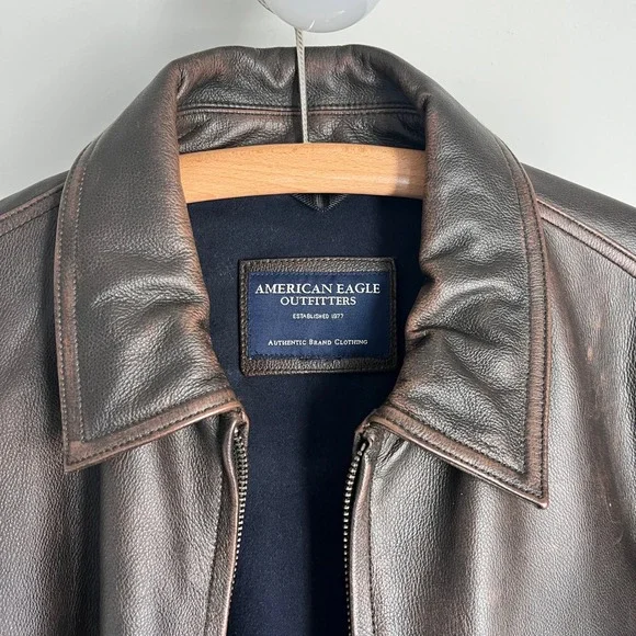 Vintage Brown Leather Bomber Jacket Faded Distressed Oversized Full Zip